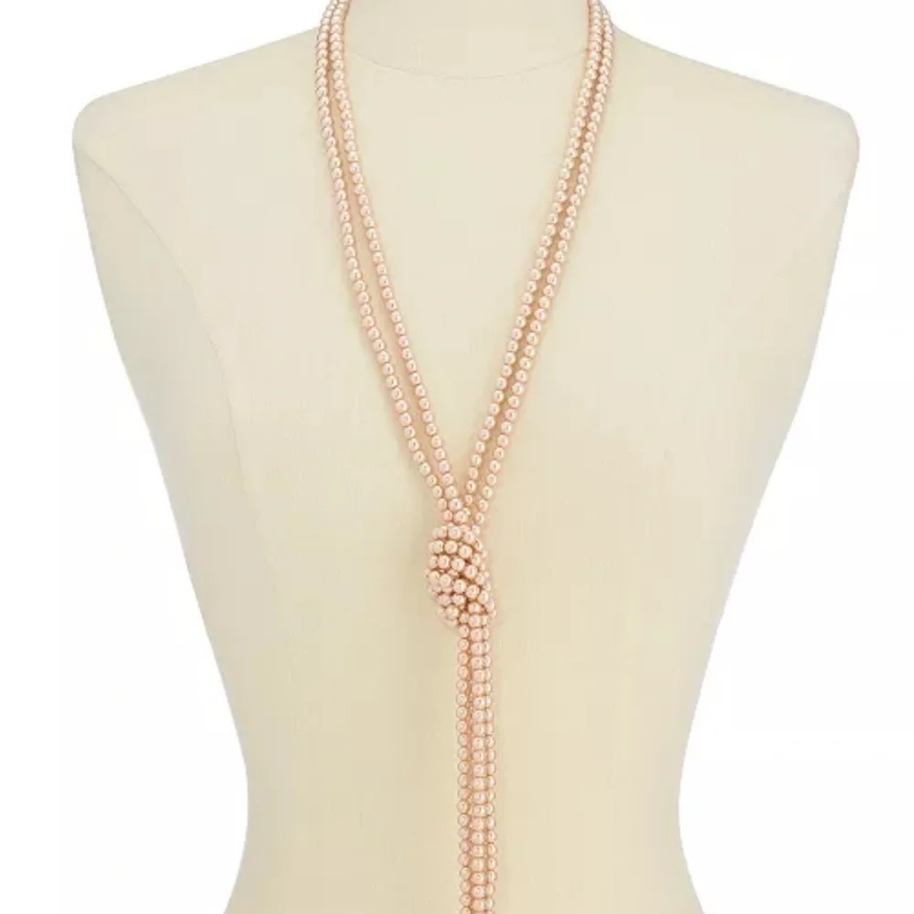 Knotted Lariat Pearl Necklace